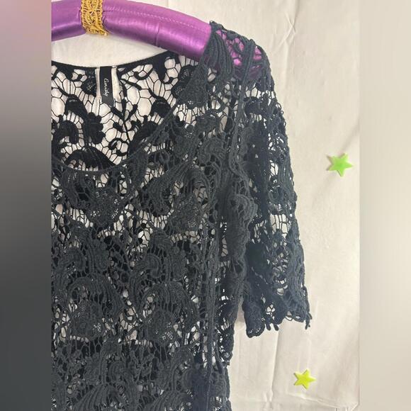 Y2K Black Crochet Boho Whimsigoth 3/4 Sleeve Women’s Top Size M - Picture 10 of 15